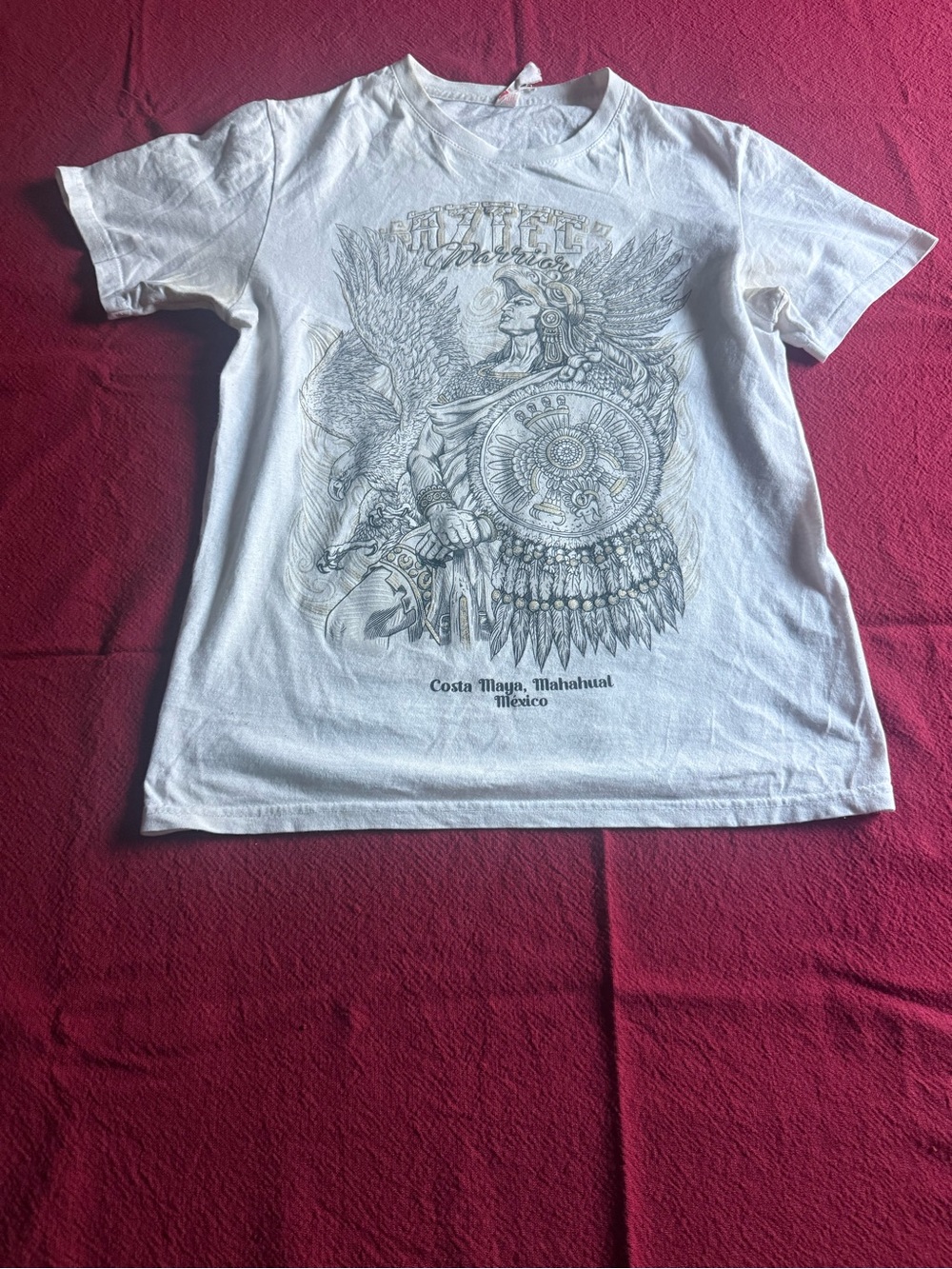 White Graphic Men’s T-Shirt with Aztec Print